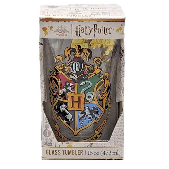 Harry Potter Hogwarts School Crest Wizarding World Pint Glass Tumbler, 16 OZ - Picture 1 of 3